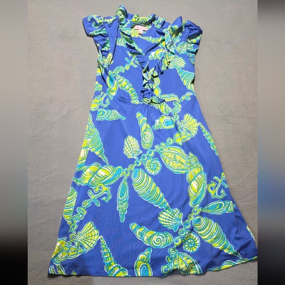 Lilly Pulitzer Blue and Green Patterned Dress Small EUC PTP 19 Length 37 - Picture 2 of 6